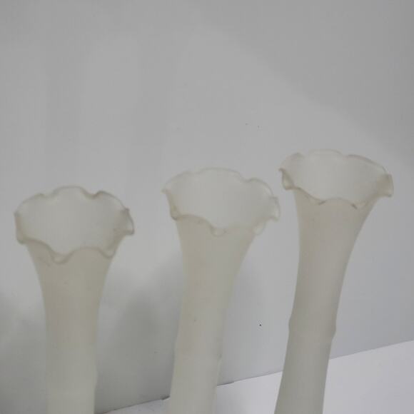 Vintage Smoke glass set of 3 bud vases with ridged tops 8" Tall - Picture 2 of 6